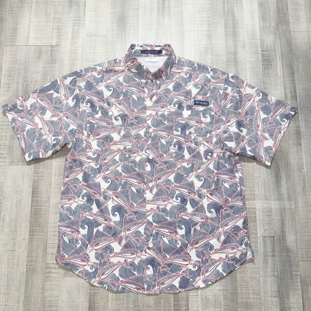 Columbia Pfg Super Tamiami AOP Fishing Shirt Vented Performance Men's M